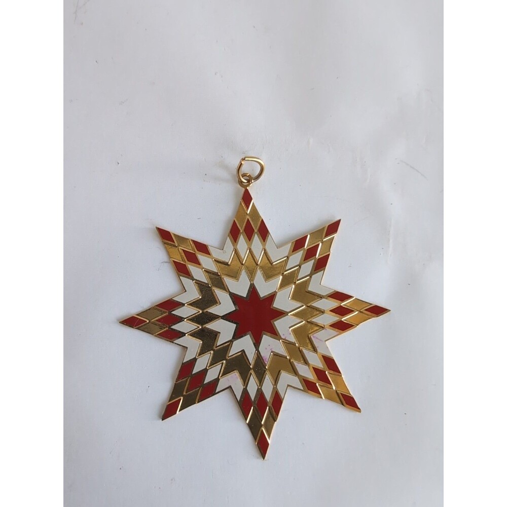 MMA 1987 Gold Plated Brass Star Motif Christmas Ornament Red White Version